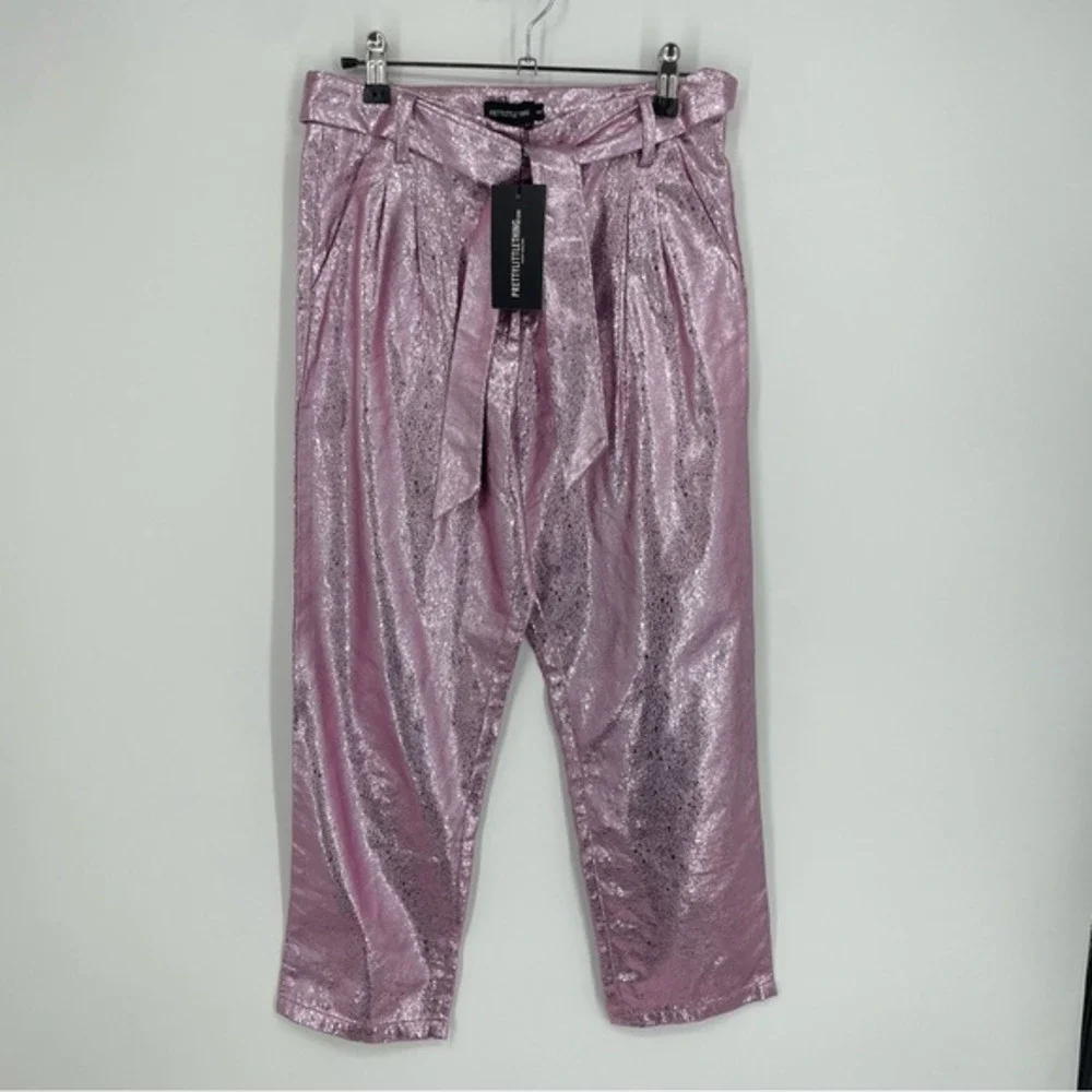 Pretty little thing Pink Tie Waist Cracked Vinyl Crop Trousers